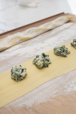 Preparation of Spinach and Ricotta Cheese Stuffed Ravioli