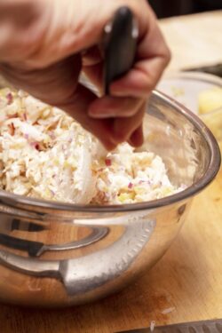 Sushi Demonstration Class on how to mix shushi ingredients with the crab meat