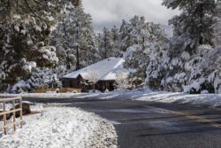 Beautiful snow after a storm in the mountains of Prescott, Arizona in a local community