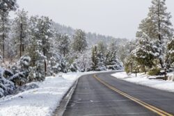 Beautiful snow after a storm in the mountains of Prescott, Arizona in a local community