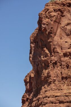 Geological and monumental red rock formations in the high desert of Sedona Arizona on a spring day