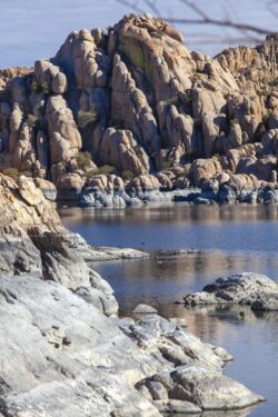 Rocky formation and desert landscape at the Granite Dells, Watson Lake in Prescott Arizona