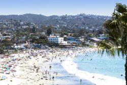 Laguna Beach coastal scene during the summer months where people go to the beach and vacation