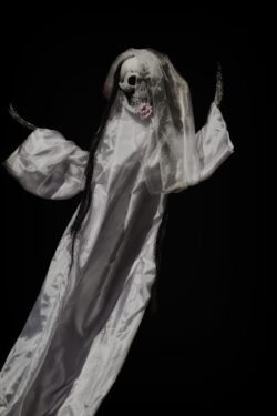 Skeleton Ghoul floating in midair wearing a white gown