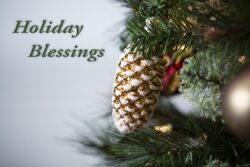 Christmas tree decorations for a holiday wish or blessing