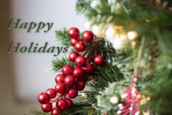 Christmas tree decorations for a holiday wish or blessing