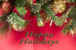 Christmas tree decorations for a holiday wish or blessing